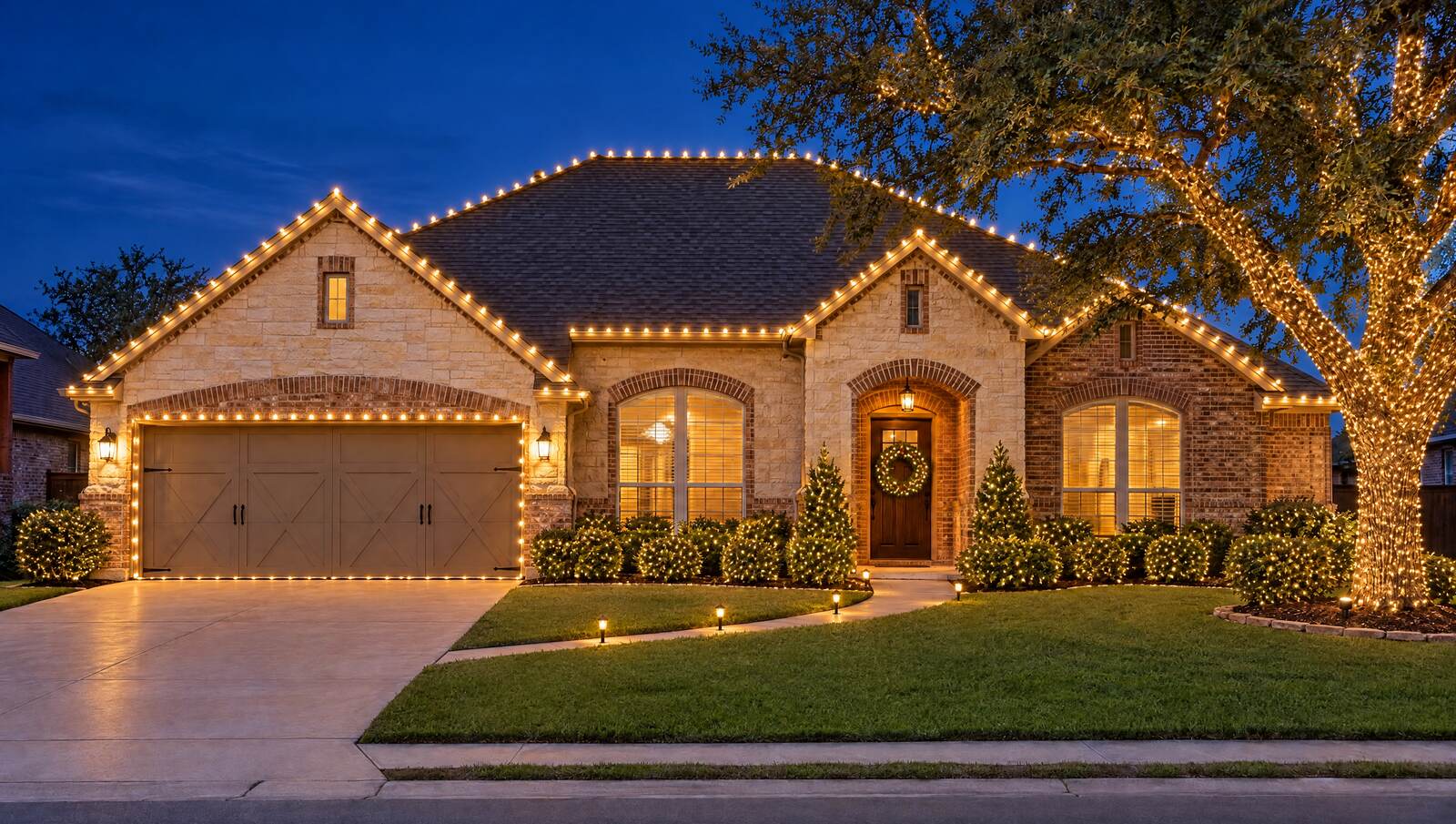 Home lit in warm white lights